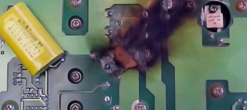 burned circuit panel from electrical surge